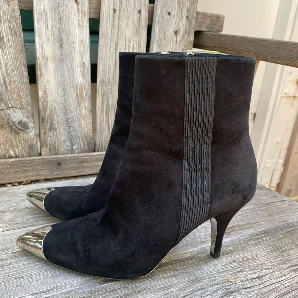 Calvin Klein Rosella Suede Black and Silver Heeled Boots size 36